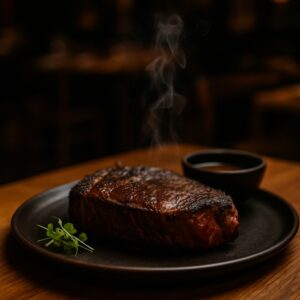 plated smoked ribeye steak served in upscale chicago restaurant