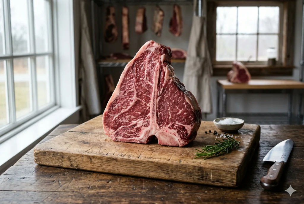 Beef NY Strip Steak Bone In Dry Age Portion Cut